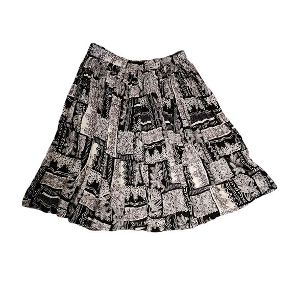 Vintage floral geometic black and white broom skirt - Picture 2 of 6
